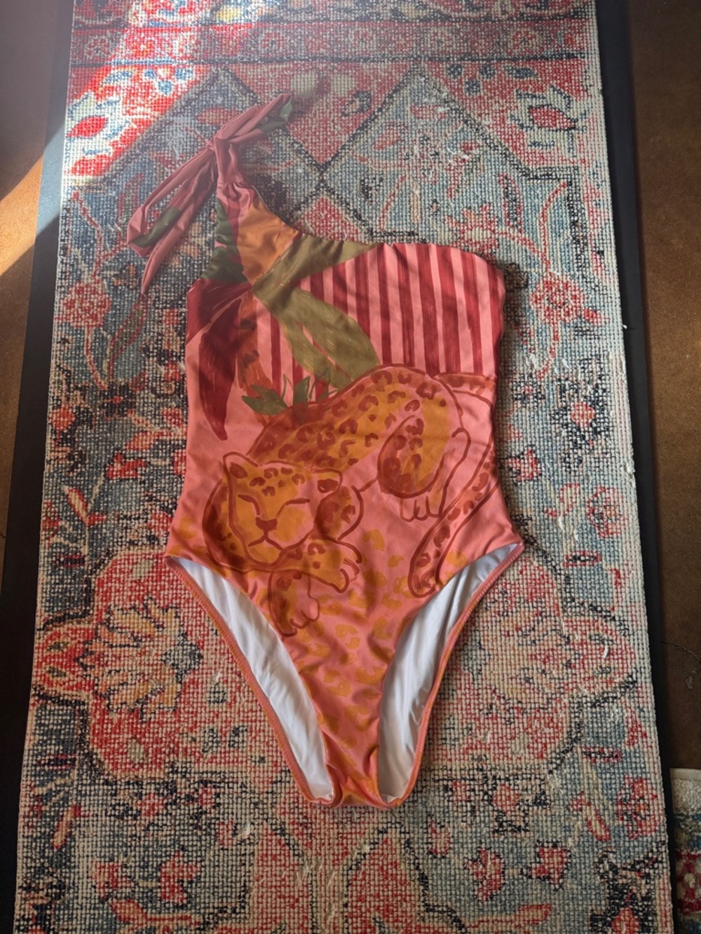 FARM Rio Pink Orange One-Shoulder Leopard One-Piece Swimsuit - Picture 2 of 4